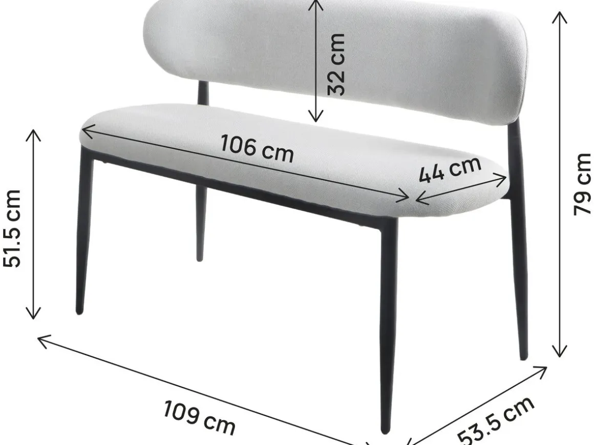 Banc de salle à manger en tissu - 110 cm - "Sélène" - 3 places - Gris clair et Noir