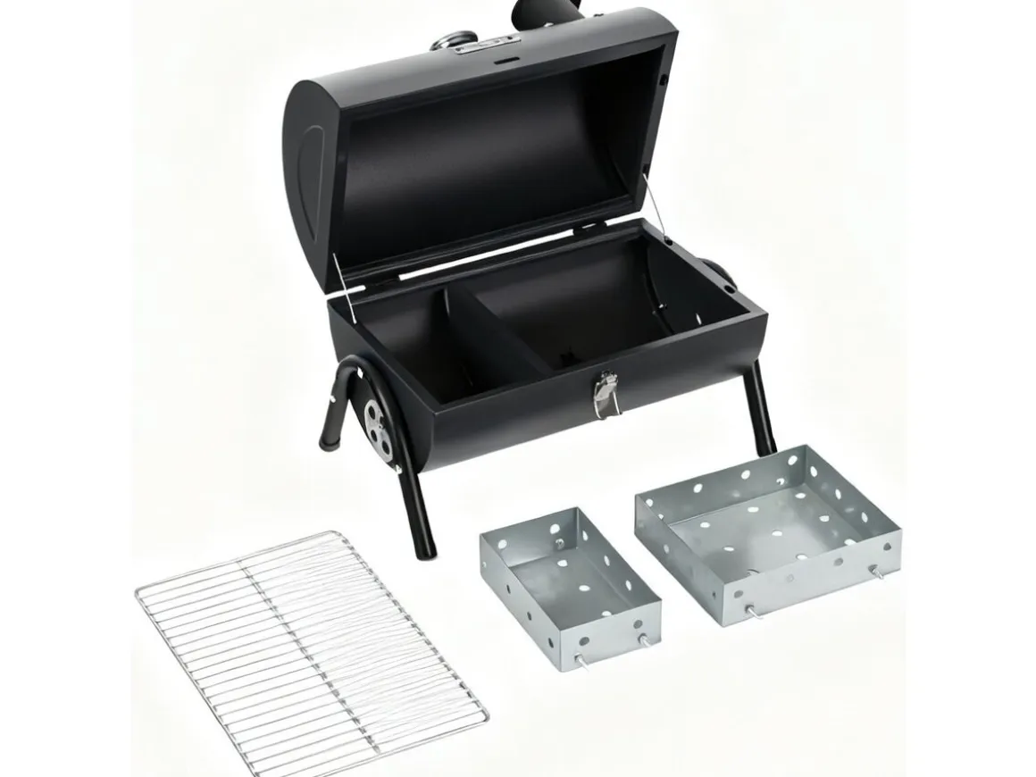 Barbecue charbon de bois portable "Captain" - 42 x 27 x 43 cm - Noir