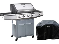 Barbecue gaz avec LED "Bingo 5" - 5 Brûleurs dont 1 latéral - 15.2kW + Housse protection - Argenté