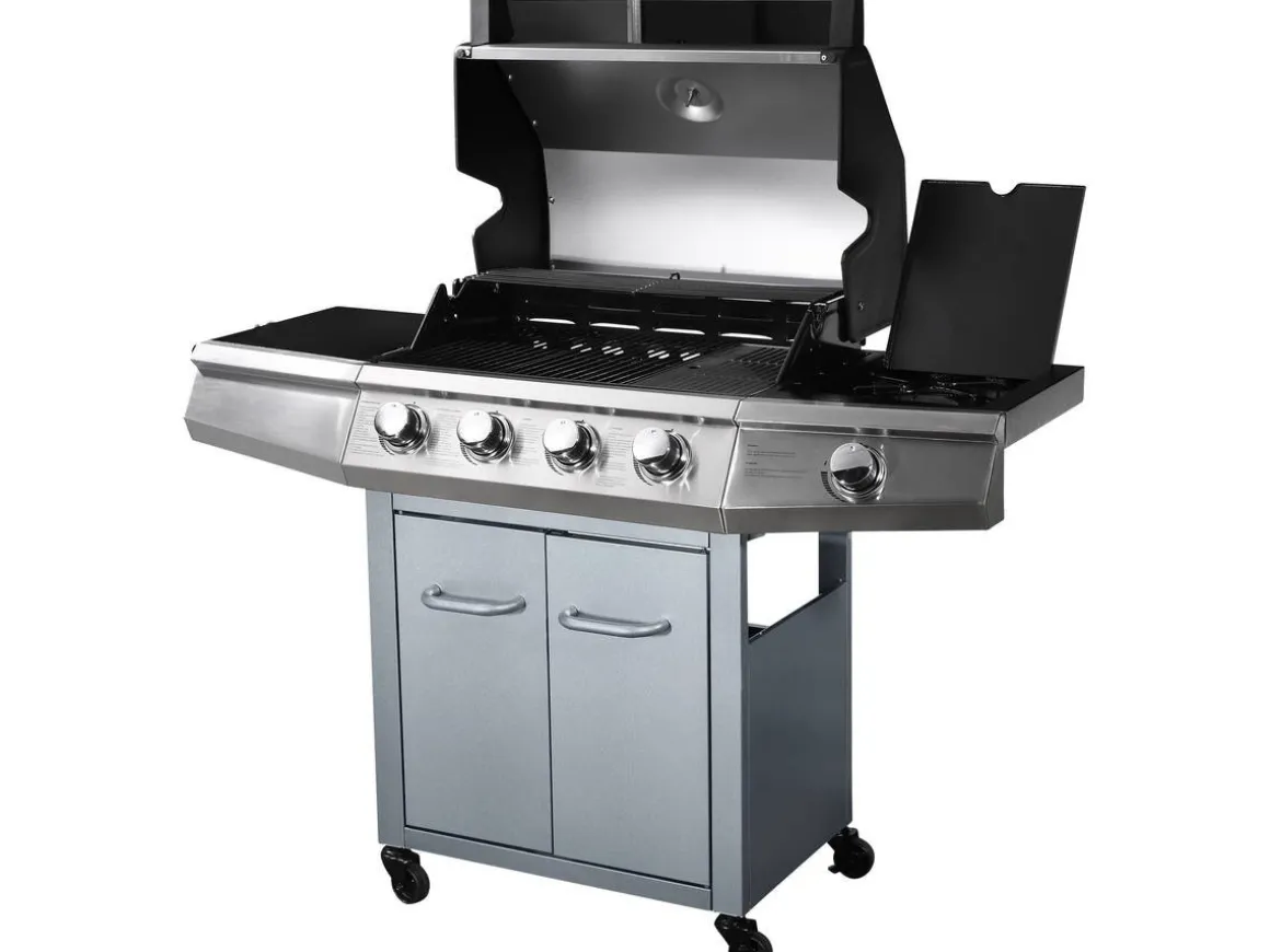 Barbecue gaz avec LED "Bingo 5" - 5 Brûleurs dont 1 latéral - 15.2kW + Housse protection - Argenté