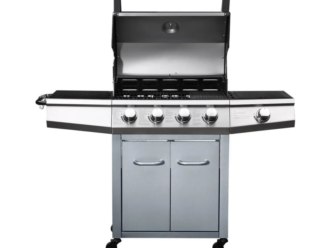 Barbecue gaz avec LED "Bingo 5" - 5 Brûleurs dont 1 latéral - 15.2kW + Housse protection - Argenté