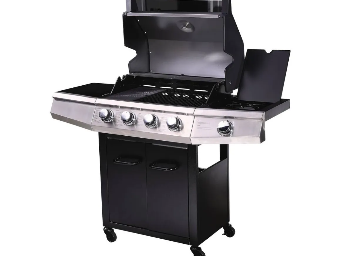 Barbecue gaz "Bingo 5" - 5 Brûleurs dont 1 latéral - 15.2kW + Housse protection - Noir