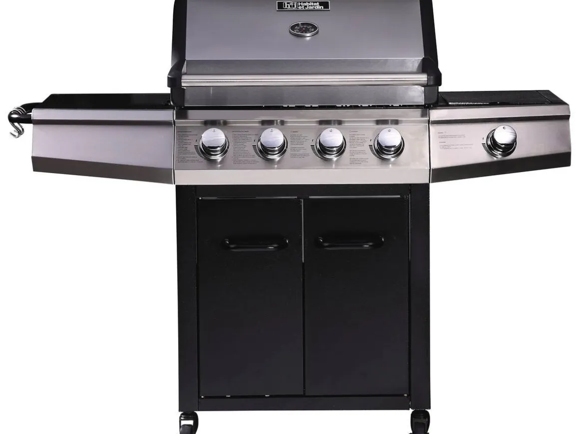 Barbecue gaz "Bingo 5" - 5 Brûleurs dont 1 latéral - 15.2kW + Housse protection - Noir