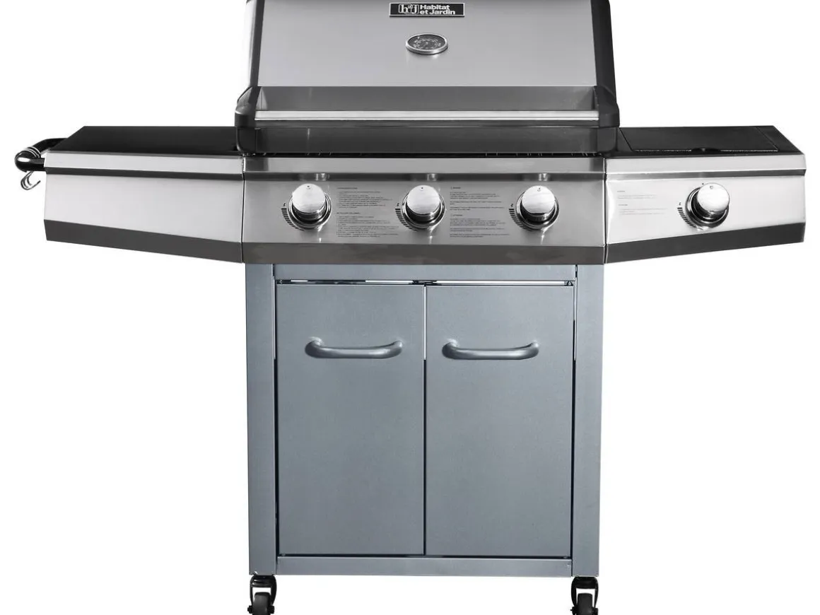 Barbecue Gaz "Bingo 4" - 4 brûleurs dont 1 latéral - 14kW + Housse protection - Argenté
