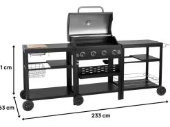 Barbecue à gaz cuisine d'extérieur - 12 kw - 4 brûleurs - Noir