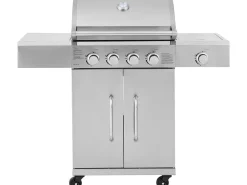 Barbecue gaz en inox avec 5 brûleurs dont 1 latéral "Brazzo" - 118 x 57 x 104 cm - Gris clair