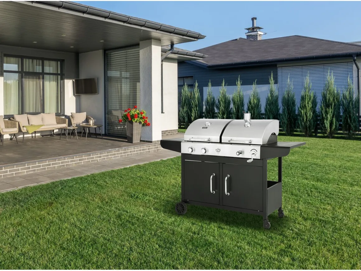 Barbecue gaz et charbon 2 en 1 en métal "Western" - Noir
