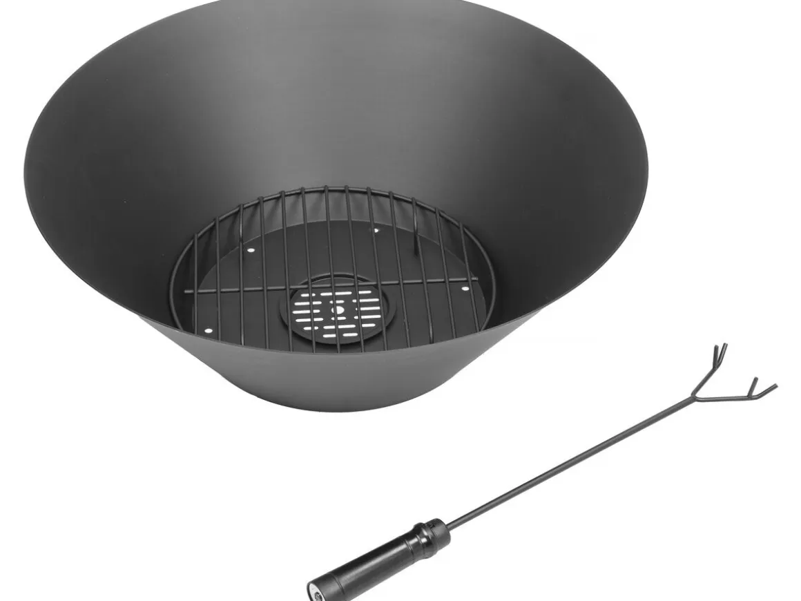 Barbecue plancha brasero a charbon et bois "Cesar" - 49 x 49 x 92 cm - Noir