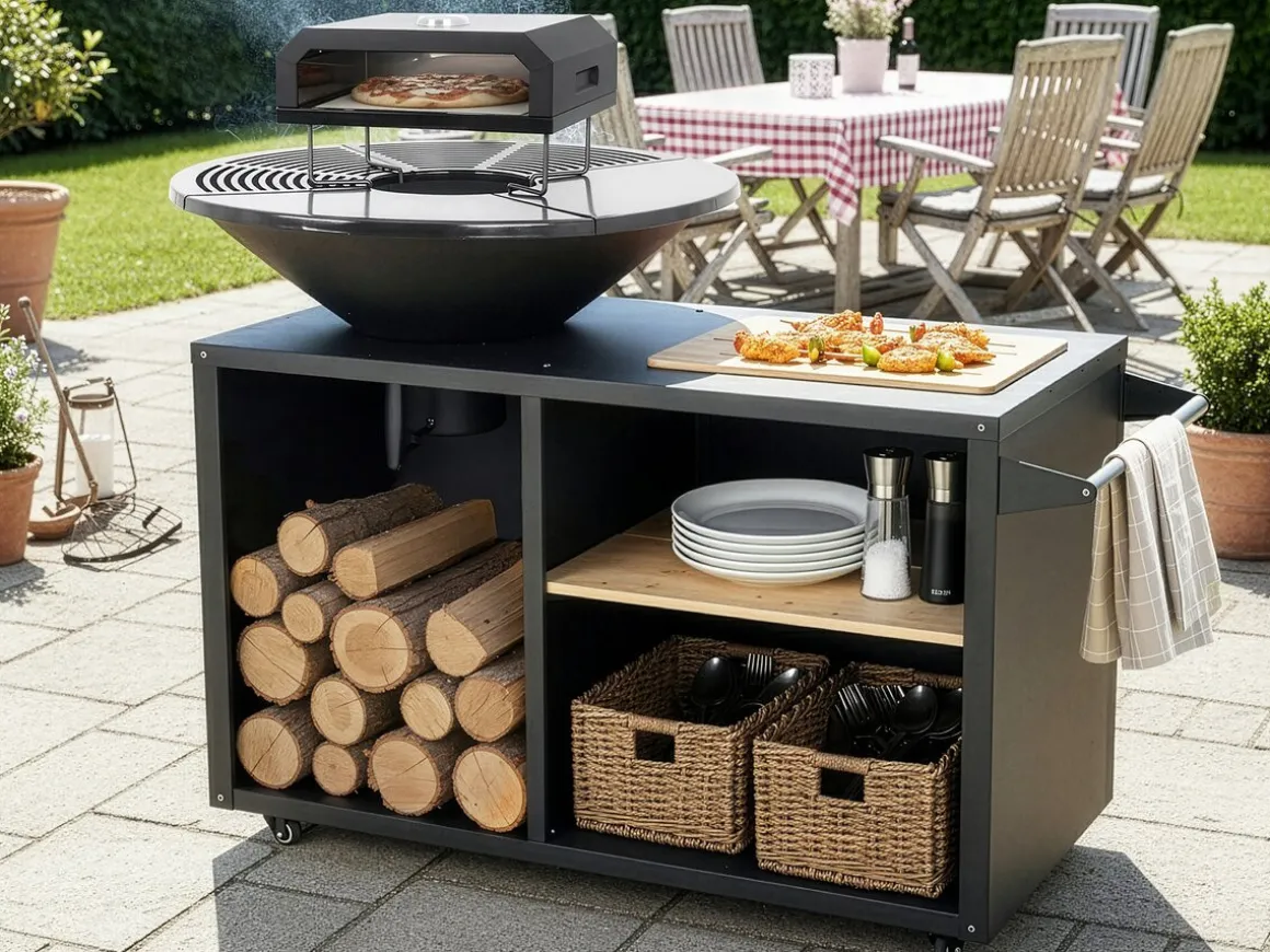 Barbecue plancha brasero avec four à pizza "Maréchal" - Ø 81 cm - Noir