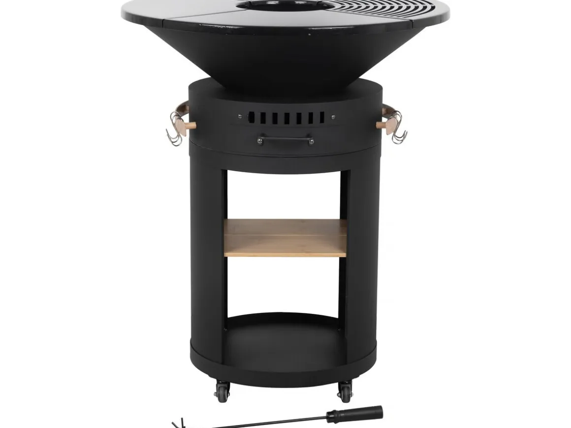 Barbecue plancha brasero à charbon et bois "Cesar premium" - Ø 81 cm - Noir