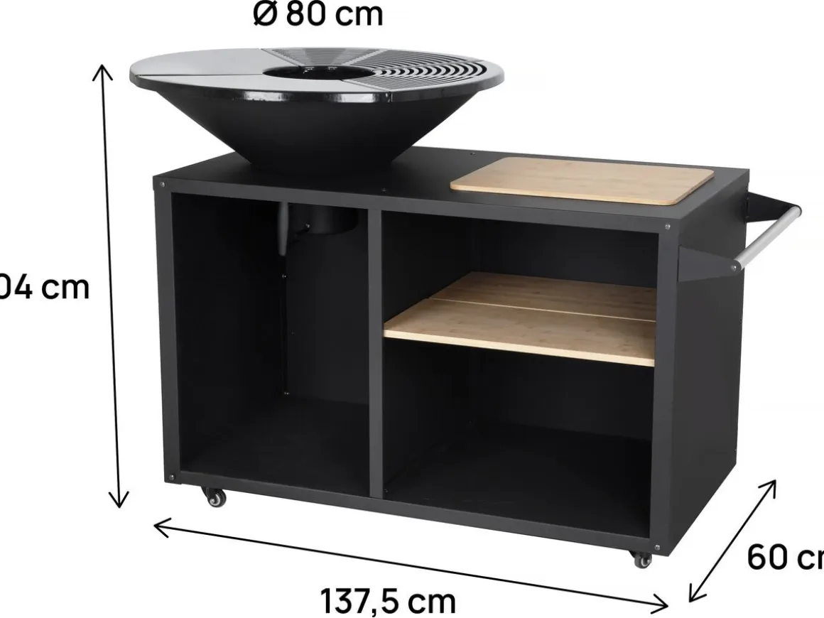 Barbecue plancha brasero à charbon et bois "Maréchal" - Ø 81 cm - Noir