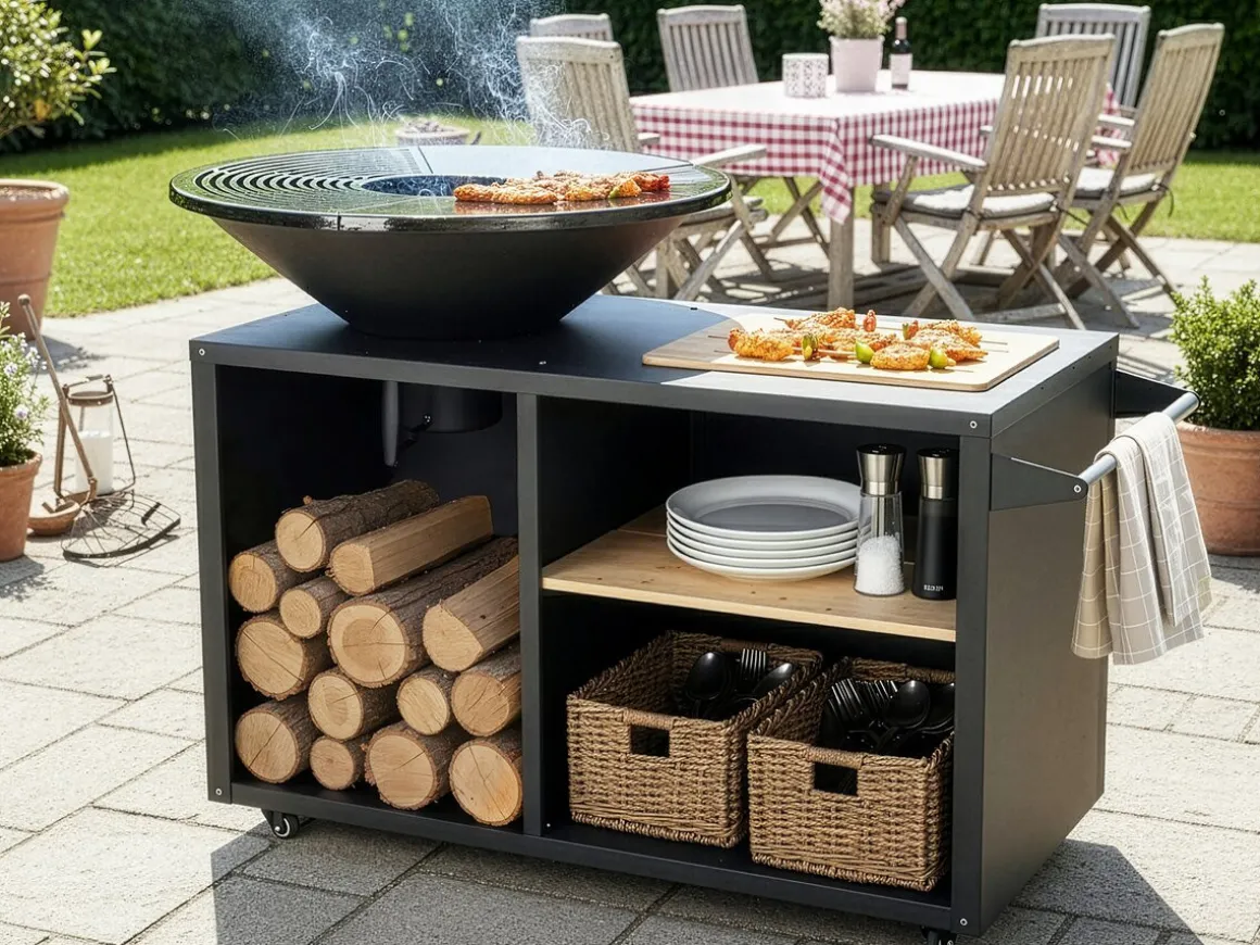 Barbecue plancha brasero à charbon et bois "Maréchal" - Ø 81 cm - Noir