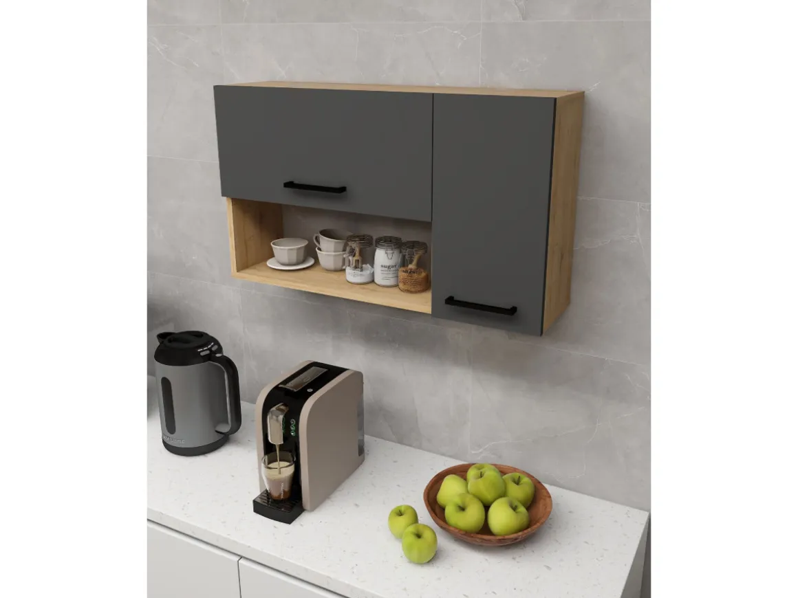 Buffet en bois "Akasya" - 90 x 24 x 52 cm - Gris anthracite