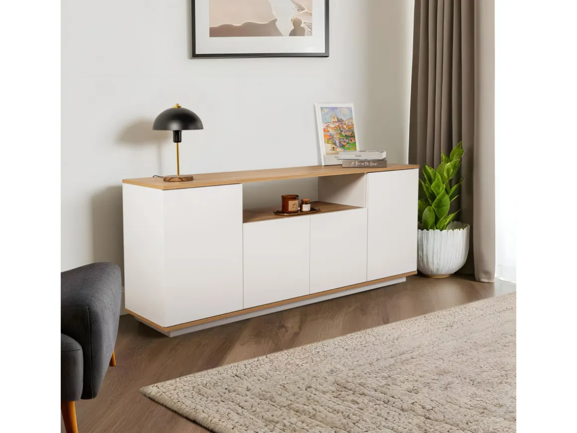 Buffet en bois "Arista" - 180 x 44.5 x 75 cm - Blanc / Chêne Cadiz