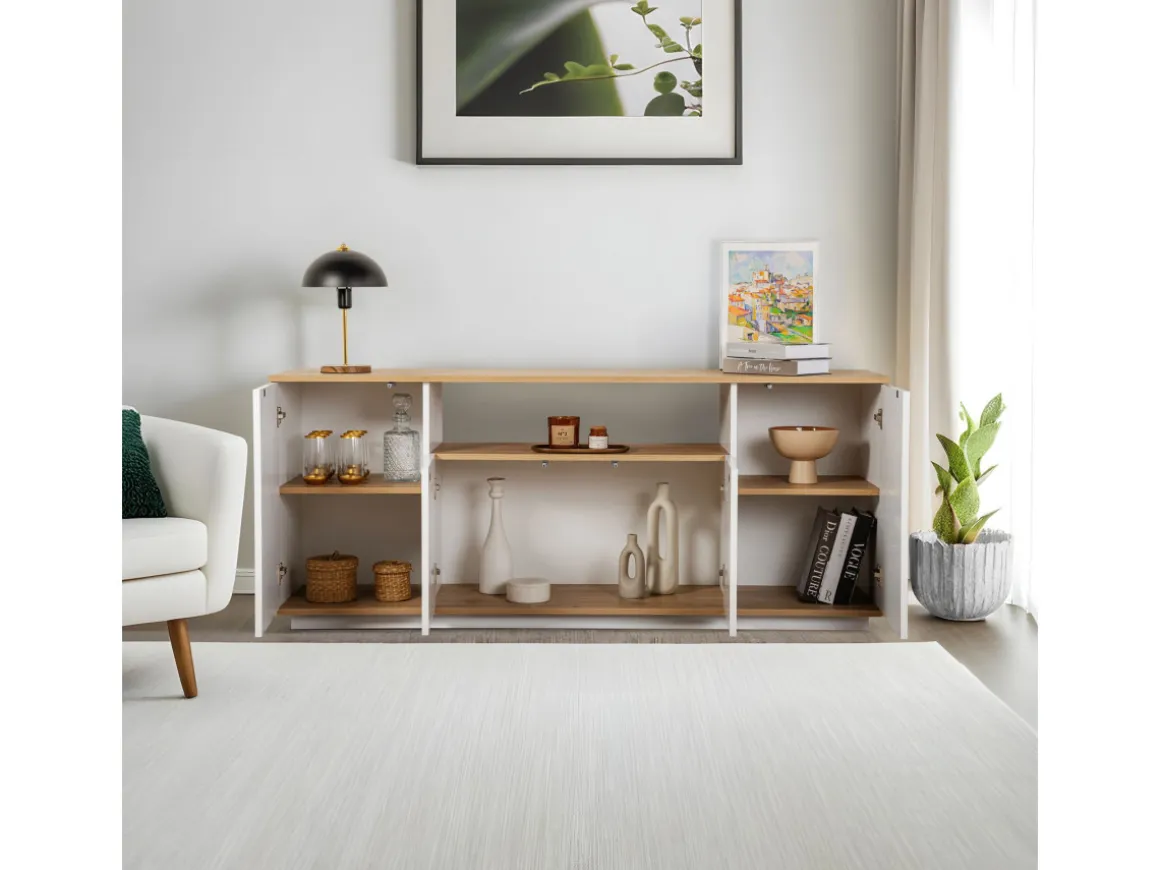 Buffet en bois "Arista" - 180 x 44.5 x 75 cm - Blanc / Chêne Cadiz