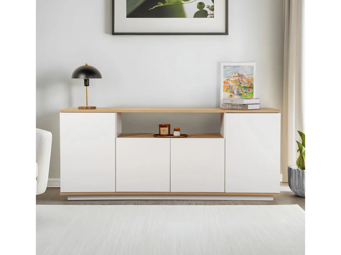 Buffet en bois "Arista" - 180 x 44.5 x 75 cm - Blanc / Chêne Cadiz