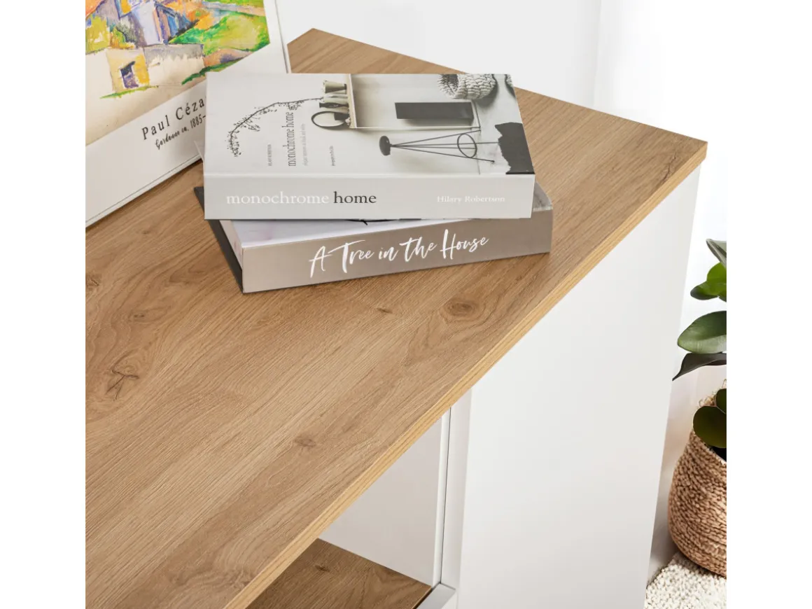 Buffet en bois "Arista" - 180 x 44.5 x 75 cm - Blanc / Chêne Cadiz