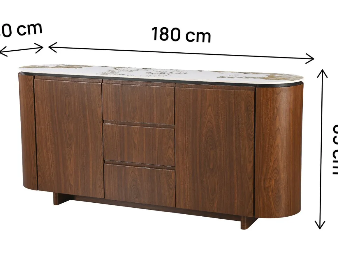 Buffet en bois avec plateau en céramique "Stonea" - 180 x 40 x 85 cm - Marron