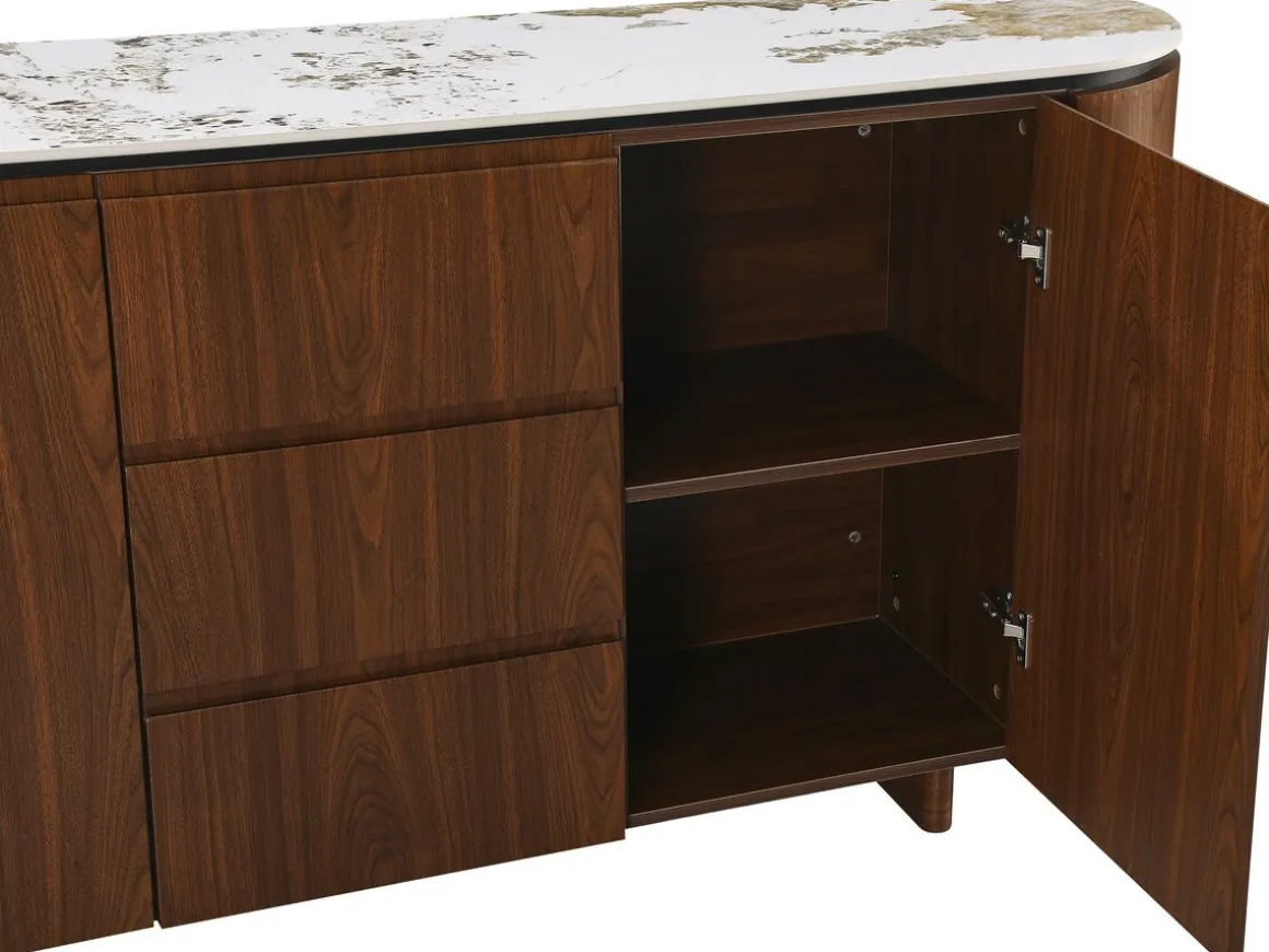 Buffet en bois avec plateau en céramique "Stonea" - 180 x 40 x 85 cm - Marron
