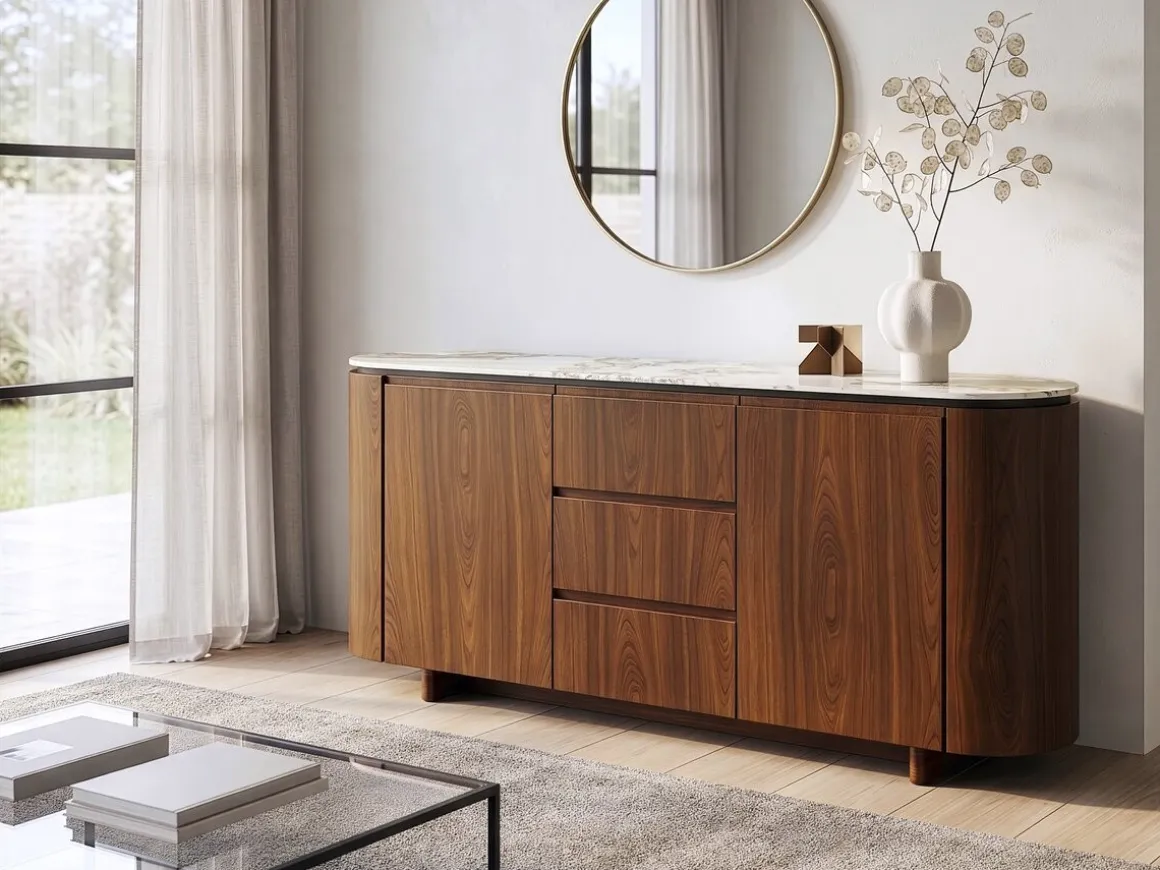 Buffet en bois avec plateau en céramique "Stonea" - 180 x 40 x 85 cm - Marron