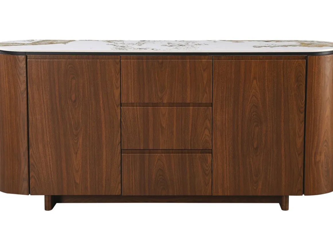 Buffet en bois avec plateau en céramique "Stonea" - 180 x 40 x 85 cm - Marron