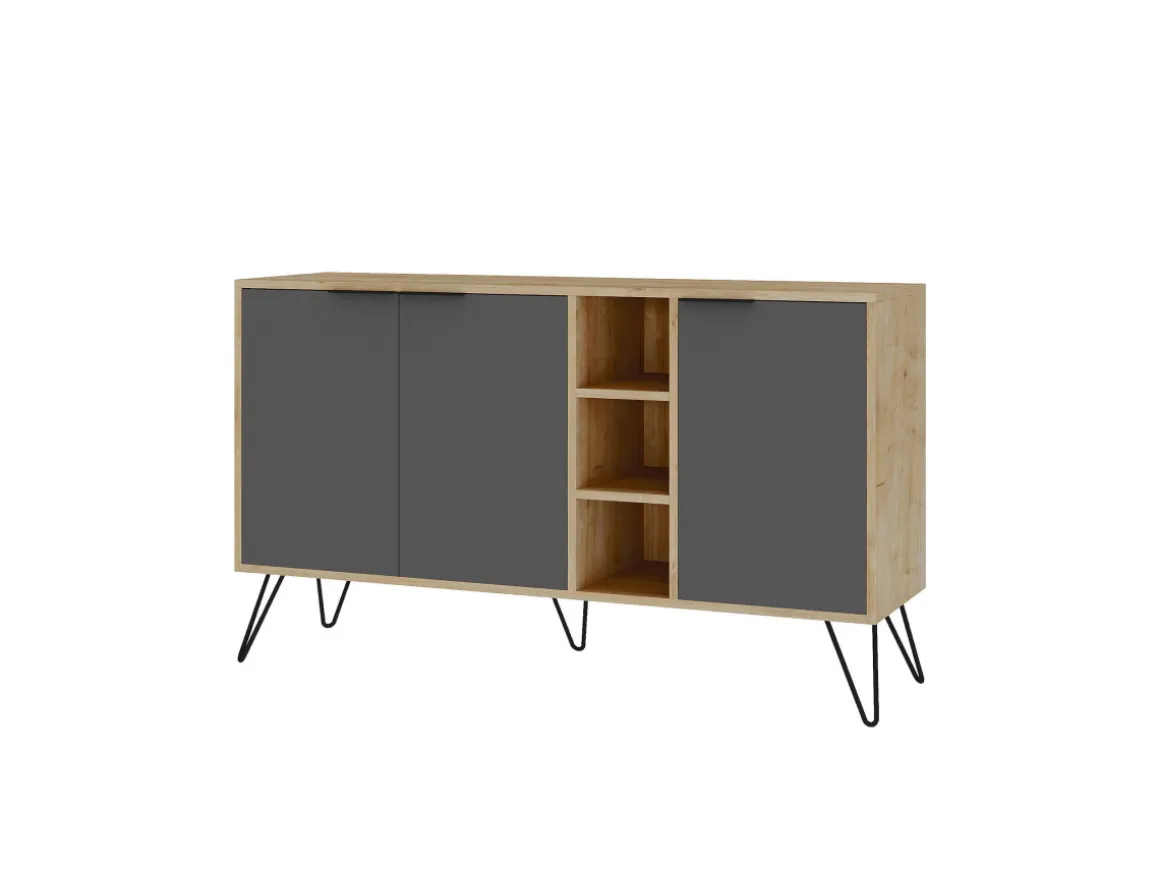 Buffet en bois "Clara" - 142 x 36 x 83 cm - Gris anthracite