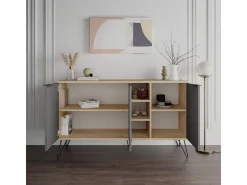 Buffet en bois "Clara" - 142 x 36 x 83 cm - Gris anthracite