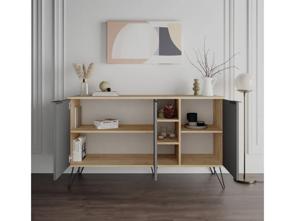 Buffet en bois "Clara" - 142 x 36 x 83 cm - Gris anthracite