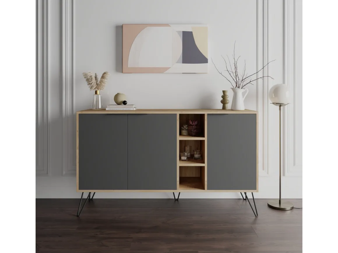 Buffet en bois "Clara" - 142 x 36 x 83 cm - Gris anthracite