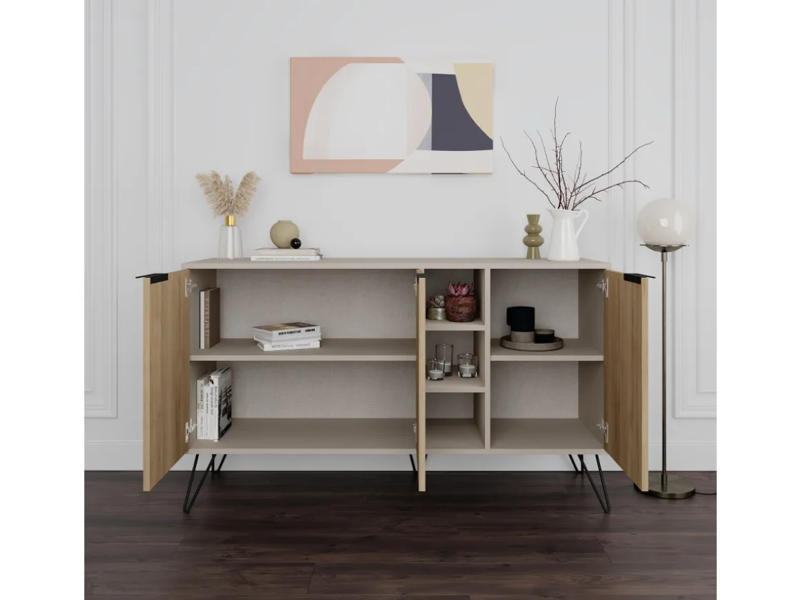 Buffet en bois "Clara" - 142 x 36 x 83 cm - Grès
