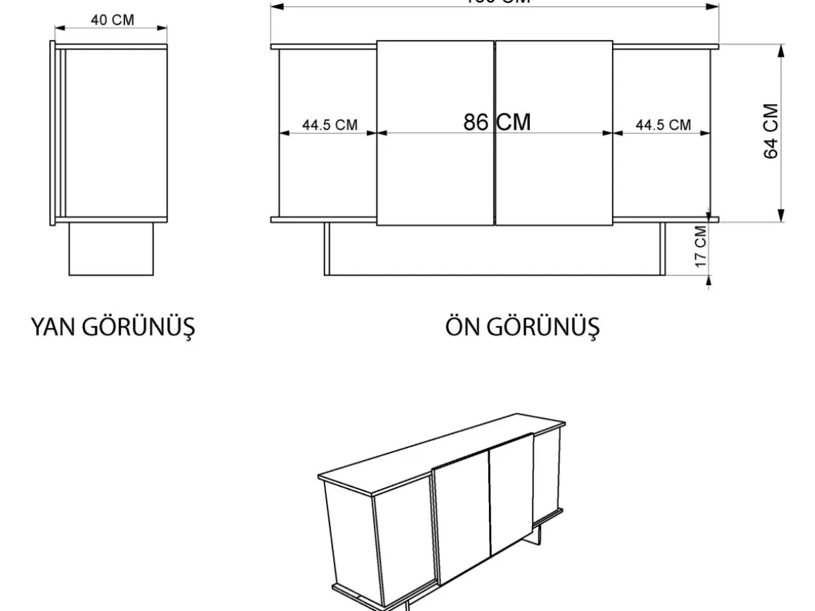 Buffet en bois "Diana" - 180 x 40 x 81 cm - Beige