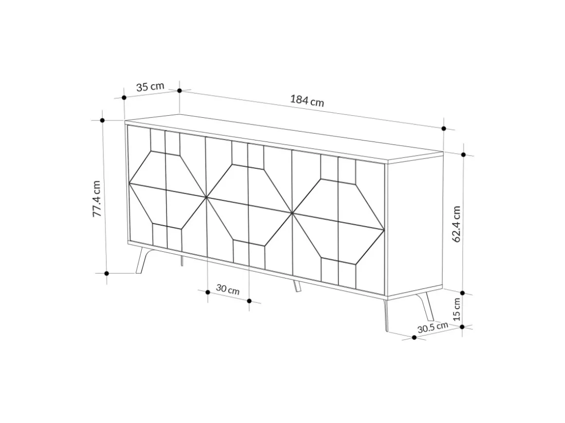Buffet en bois "Dune" - 183 x 35 x 77 cm - Anthracite