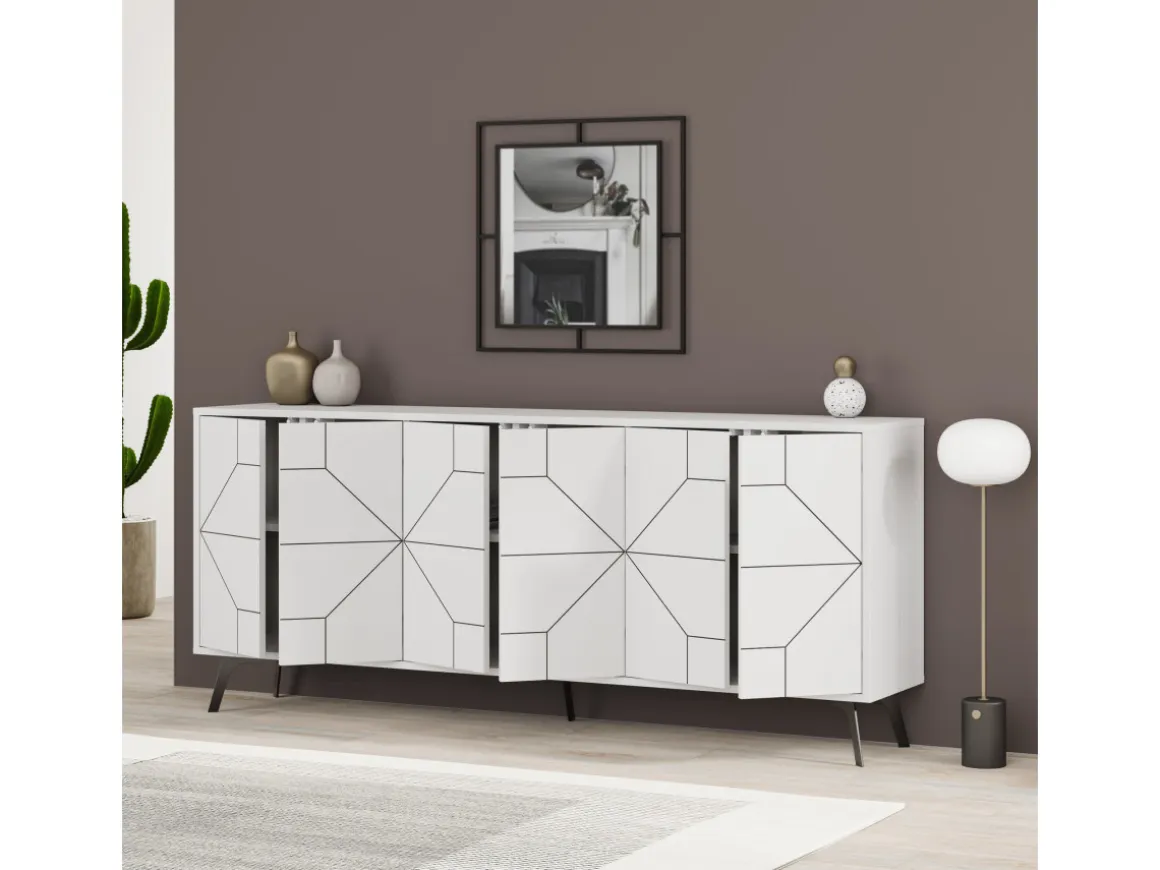 Buffet en bois "Dune" - 184 x 35 x 77 cm - Blanc