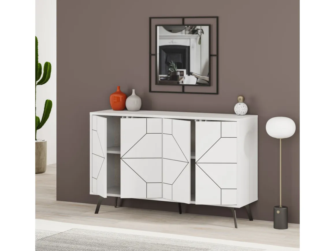Buffet en bois "Dune" - 123 x 35 x 62 cm - Blanc