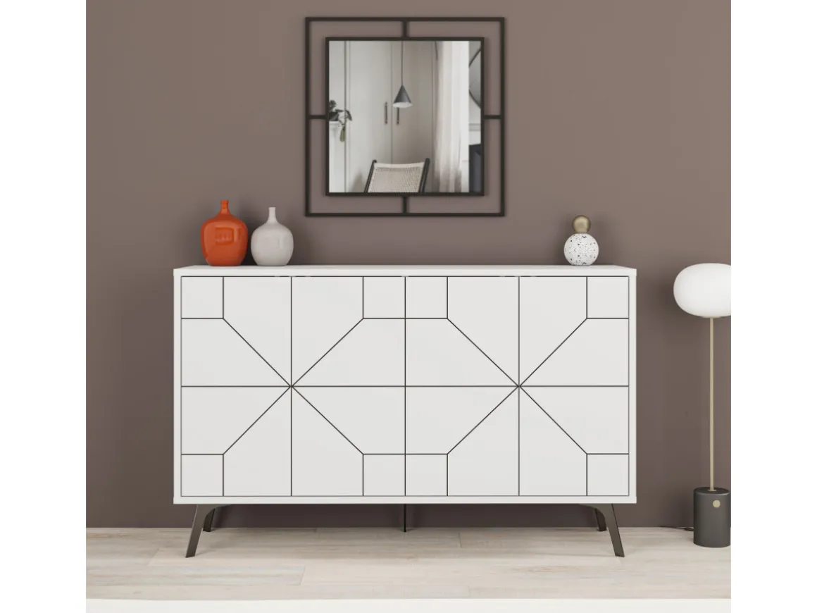 Buffet en bois "Dune" - 123 x 35 x 62 cm - Blanc