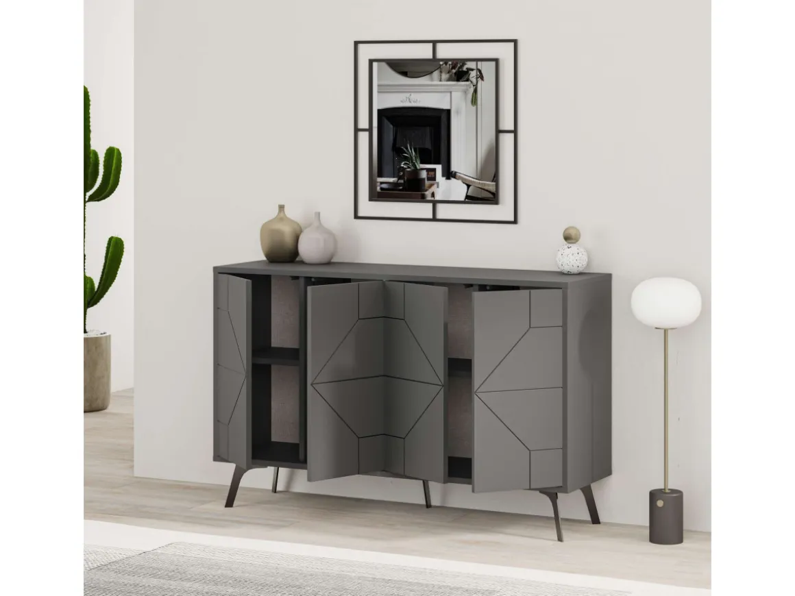 Buffet en bois "Dune" - 123 x 35 x 62 cm - Gris anthracite