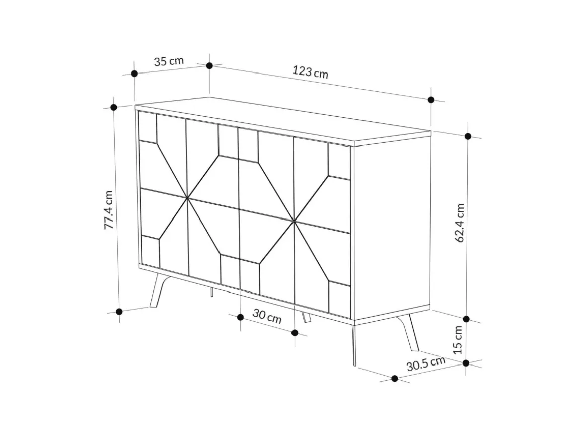 Buffet en bois "Dune" - 123 x 35 x 62 cm - Gris anthracite