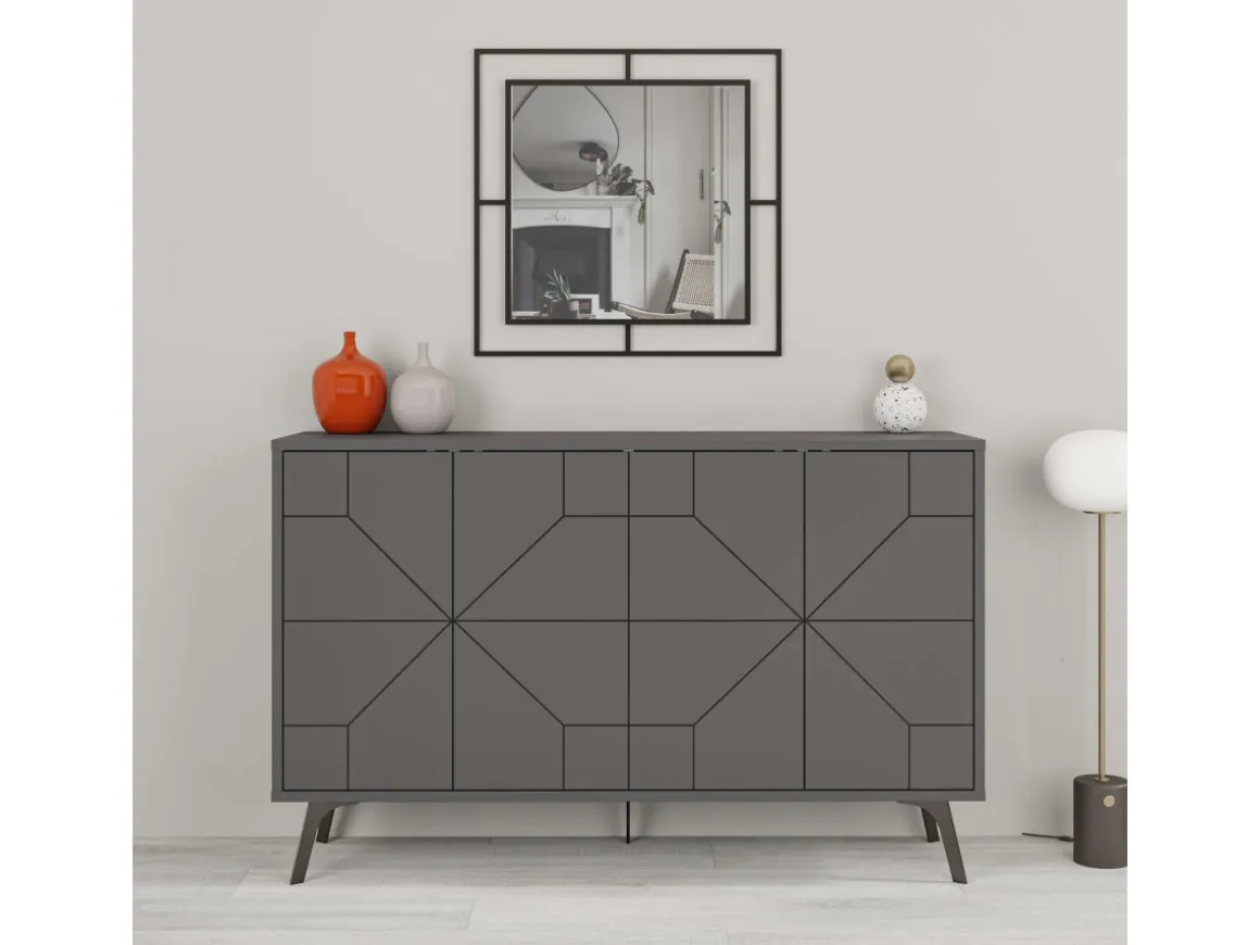 Buffet en bois "Dune" - 123 x 35 x 62 cm - Gris anthracite