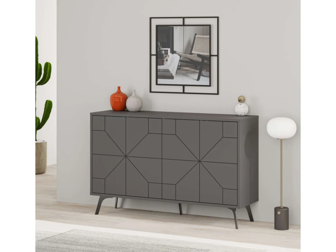 Buffet en bois "Dune" - 123 x 35 x 62 cm - Gris anthracite
