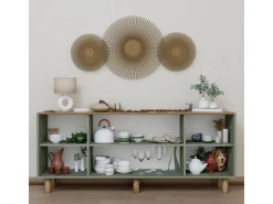 Buffet en bois et cannage "Bohemian" - 180 x 40 x 75 cm - Vert