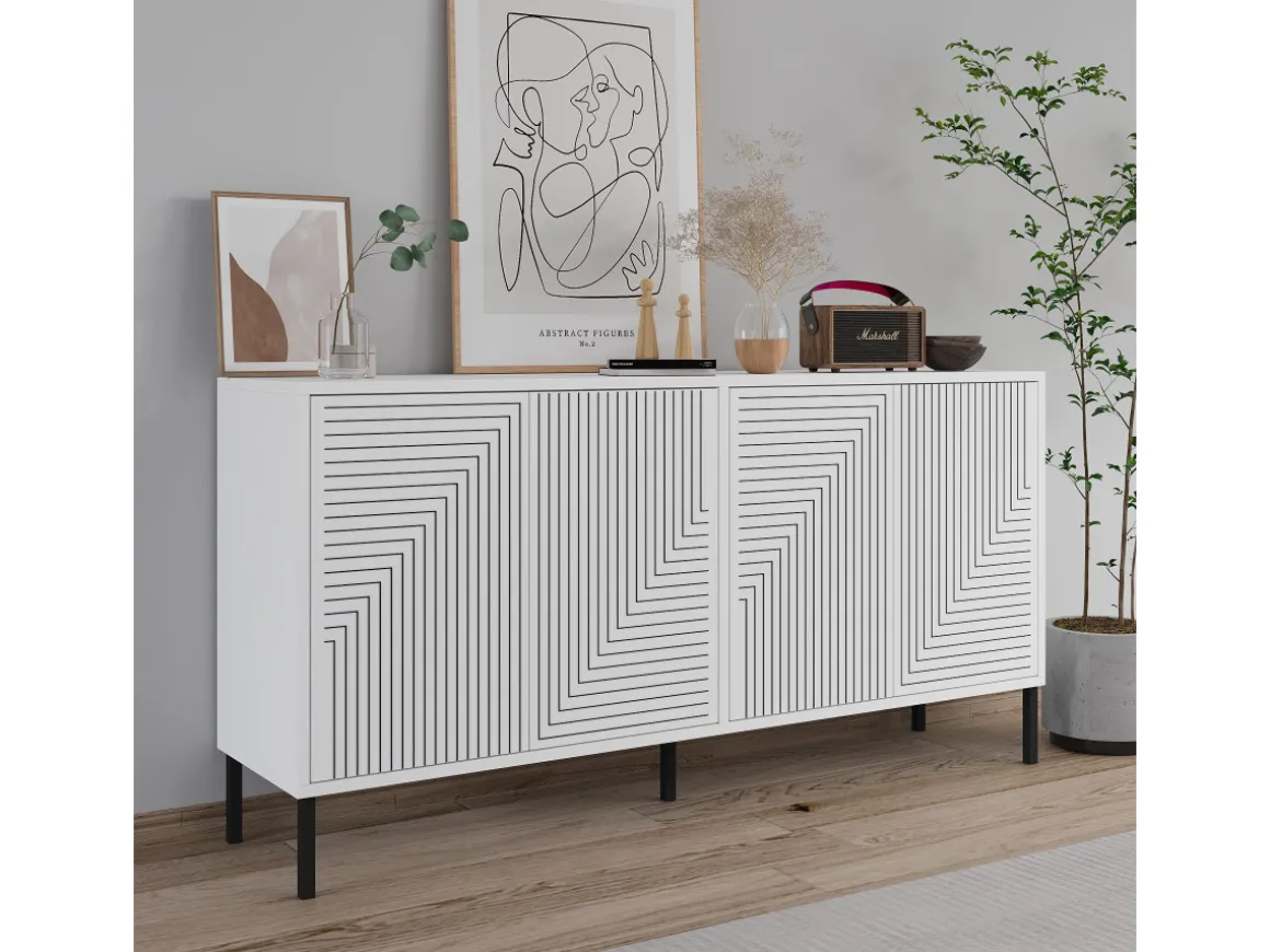 Buffet en bois "Evolet" - 150 x 36 x 75 cm - Blanc