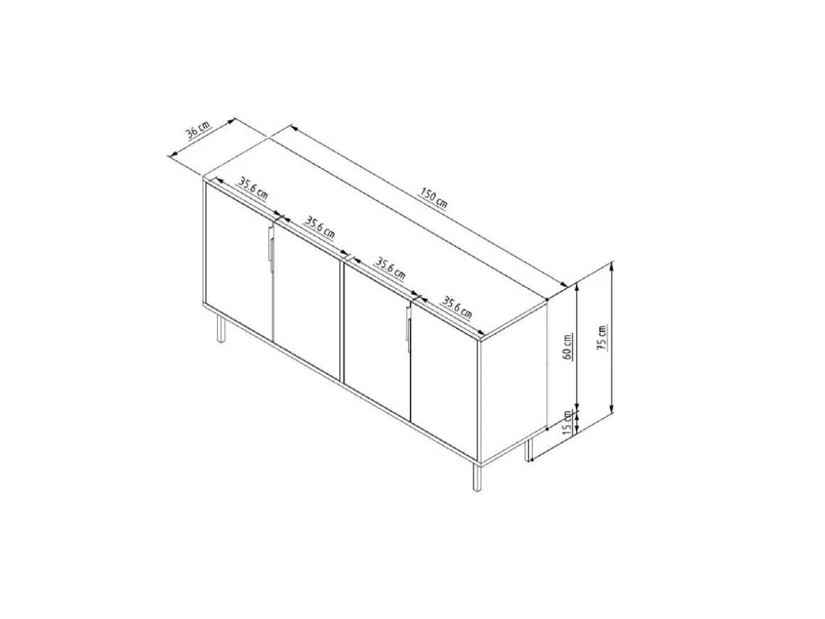 Buffet en bois "Evolet" - 150 x 36 x 75 cm - Blanc