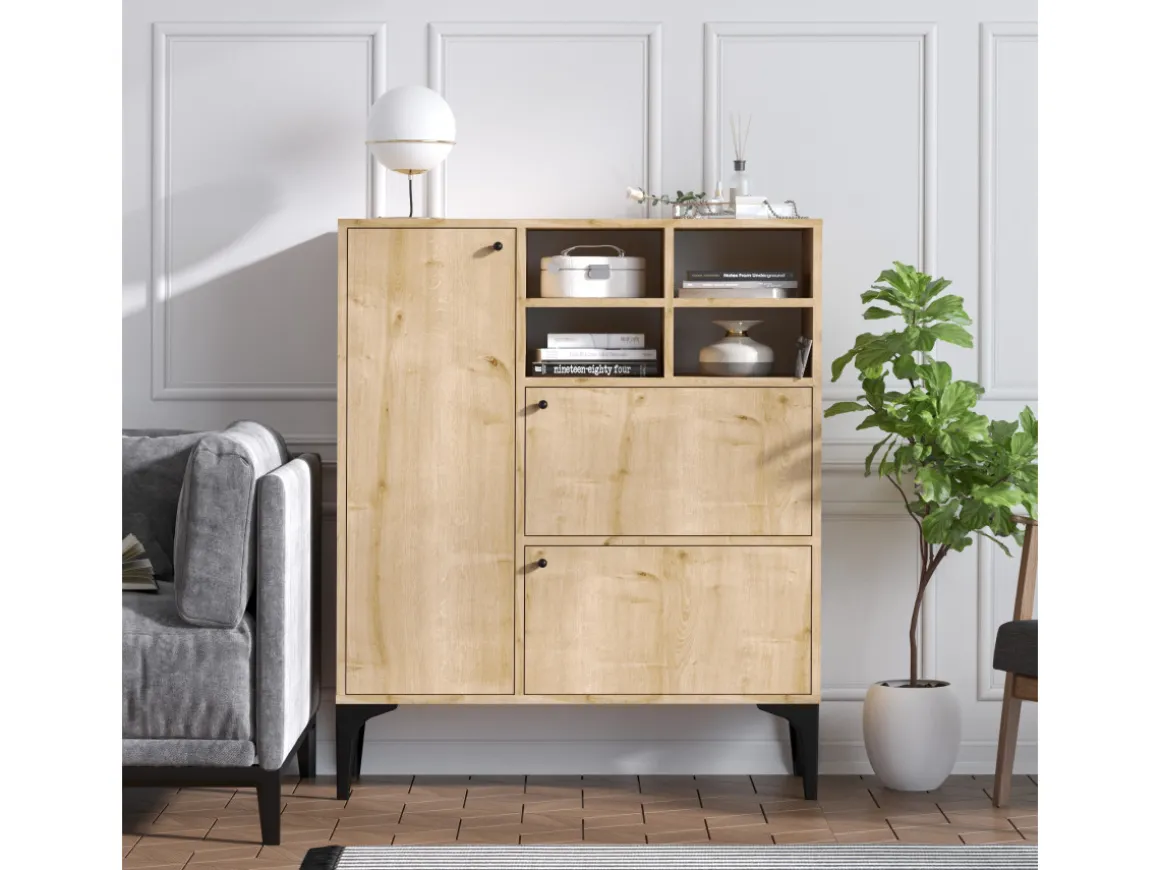 Buffet en bois "Ewa" - 100 x 35 x 125 cm - Chêne Saphir