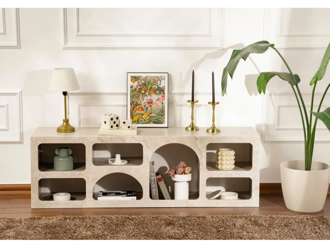 Buffet en bois "Ferlis" - 160 x 40 x 51 cm - Travertin
