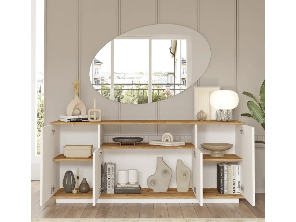 Buffet en bois "FR15" - 180 x 44 x 75 cm - Pin atlantique Blanc
