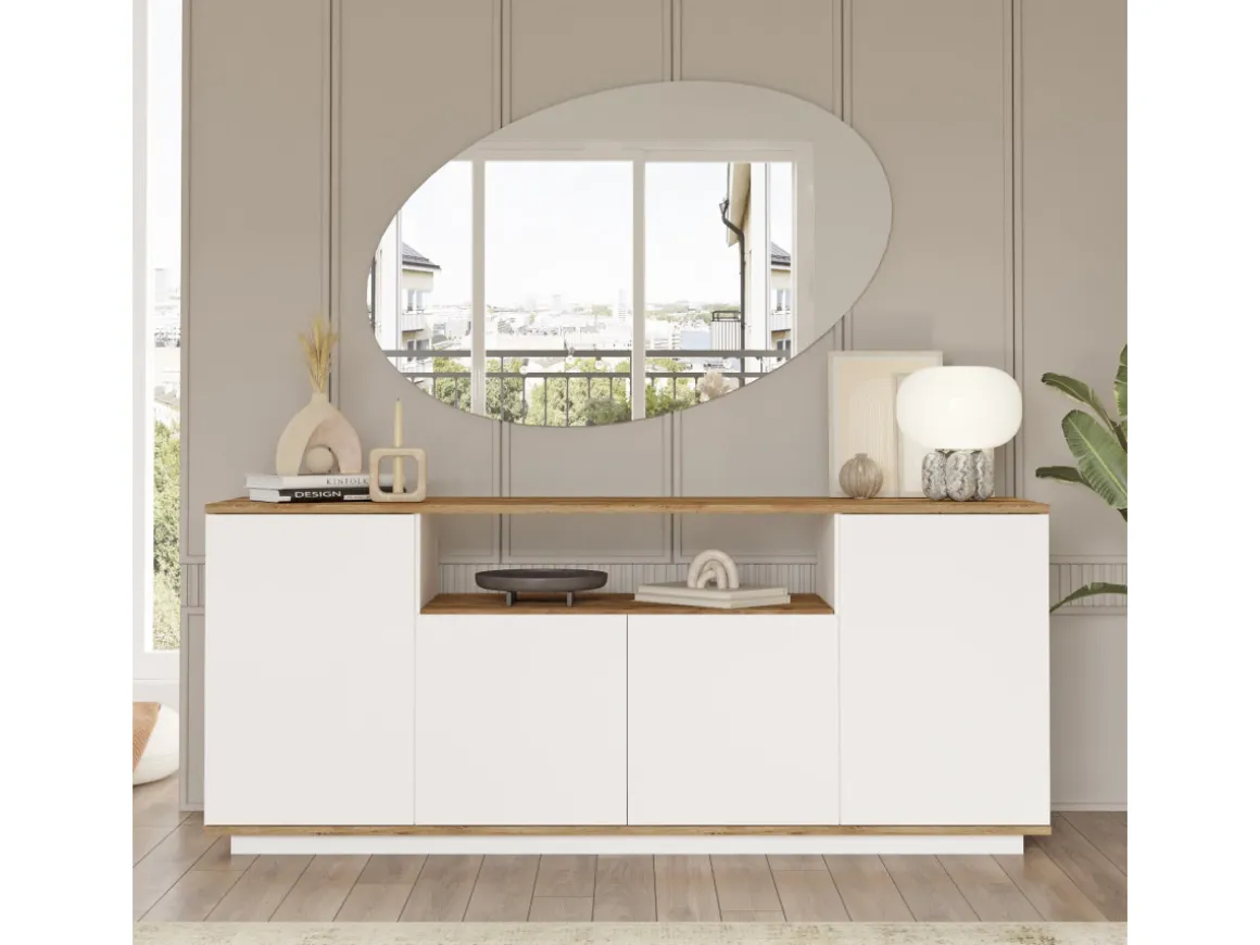 Buffet en bois "FR15" - 180 x 44 x 75 cm - Pin atlantique Blanc