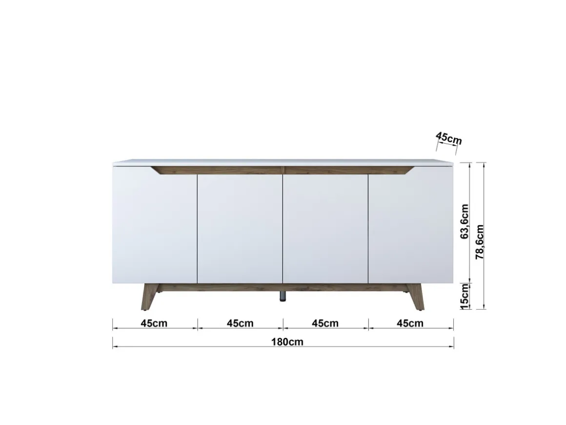 Buffet en bois "Gondol" - 180 x 45 x 79 cm - Blanc