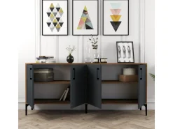 Buffet en bois "Kiev" - 180 x 35 x 78 cm - Gris anthracite