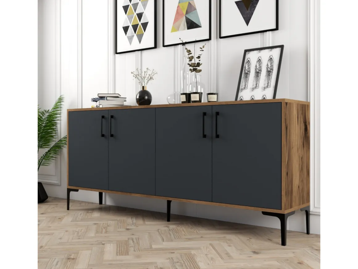 Buffet en bois "Kiev" - 180 x 35 x 78 cm - Gris anthracite