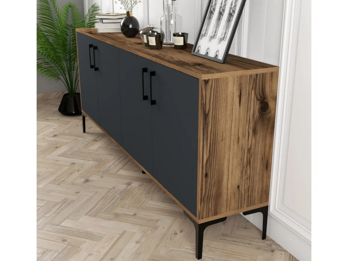 Buffet en bois "Kiev" - 180 x 35 x 78 cm - Gris anthracite